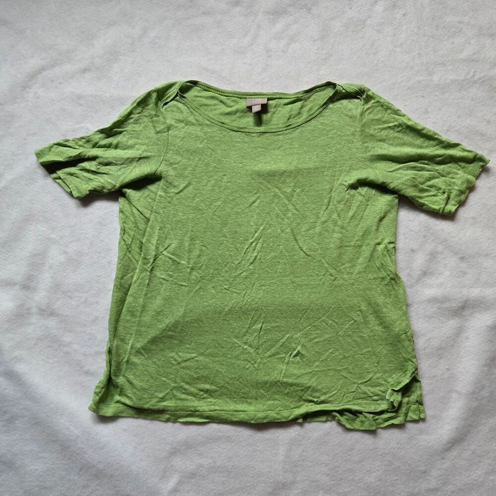 J. Jill Knit Linen T-Shirt, Round Neck, Short Sleeve, Green, Stretch Fabric, XS
